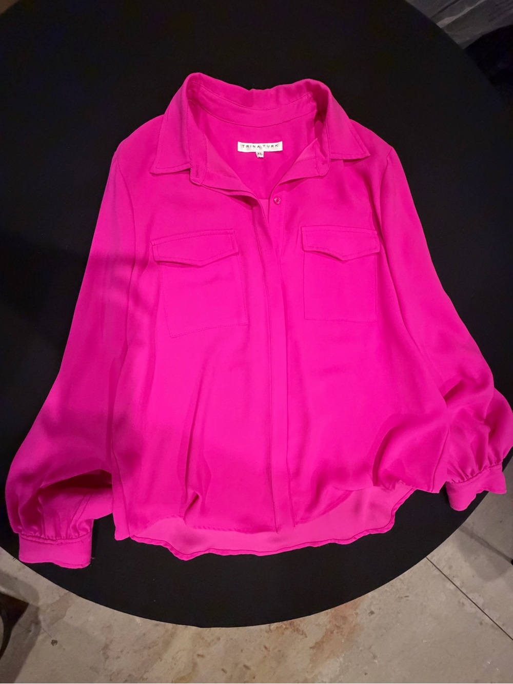 Trina Turk Hot Pink Silk Blend Button Down Blouse Shirt XL